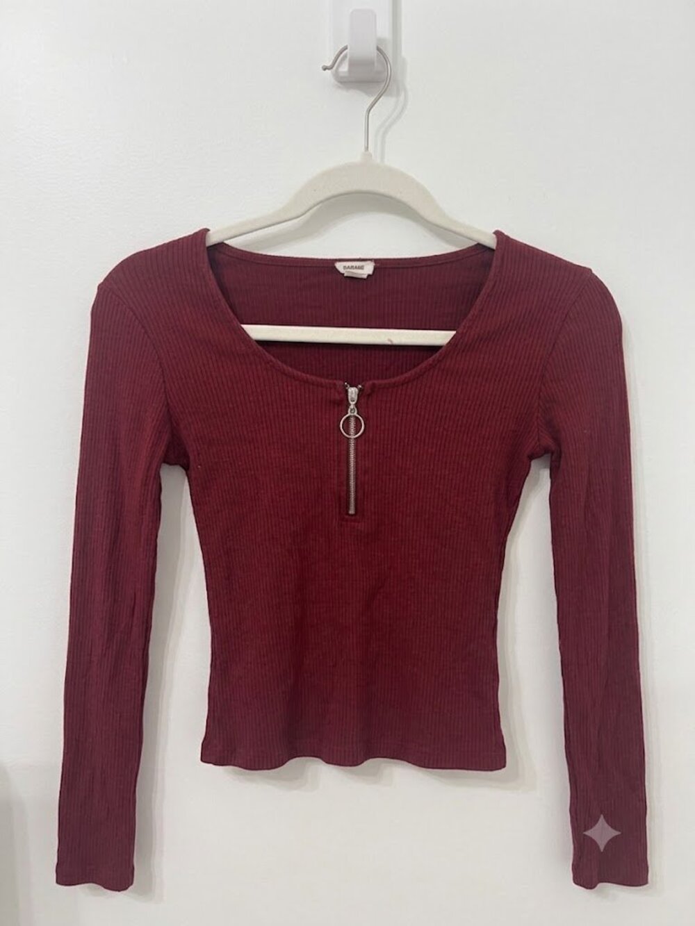Garage Maroon Cropped Long Sleeve Shirt